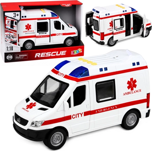 Kinderambulance 1:10 met licht, geluid en brancard