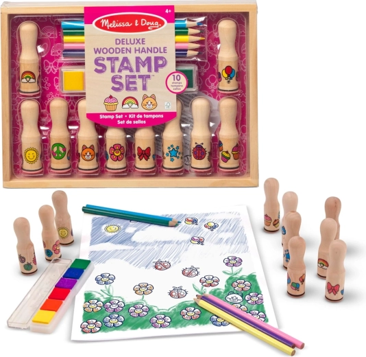 Melissa & Doug creatieve houten stempelset met inkt en kleurpotloden