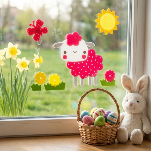 Paassticker van schuim met schaapje 19 × 19 cm