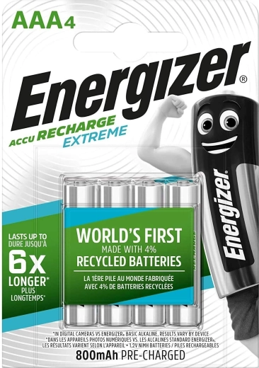 Energizer Extreme AAA oplaadbare batterijen 800 mAh, 4 stuks