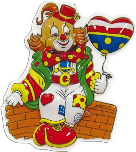 Wanddecoratie mini clown op een muurtje 40 cm - 1 stuk