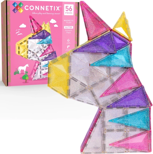 CONNETIX Glitterende eenhoornset magnetische bouwstenen met 56 onderdelen
