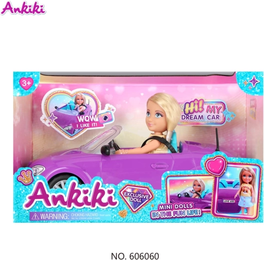 Ankiki-pop met paarse cabriolet en accessoires