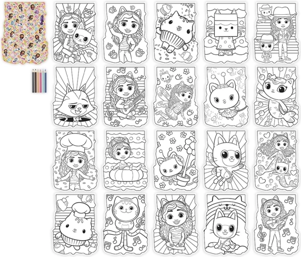 Alles-in-één: kleurplaten, kleurpotloden en stickers