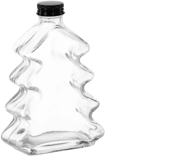 Glazen flesje Choinka 200 ml in de vorm van een kerstboom met metalen schroefdop 28 mm
