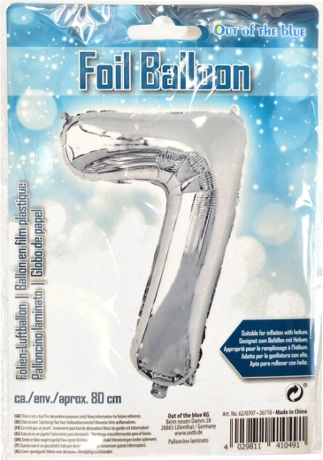 Folieballon cijfer 7 zilver 80 cm