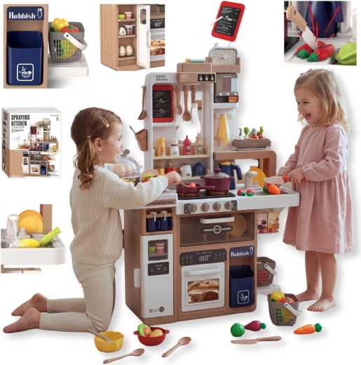 TinyMini beige speelkeuken voor kinderen met 104 accessoires en effecten