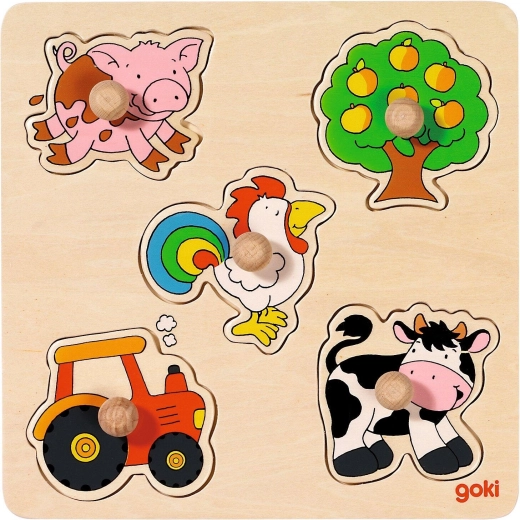 Houten insteekpuzzel op bord platteland