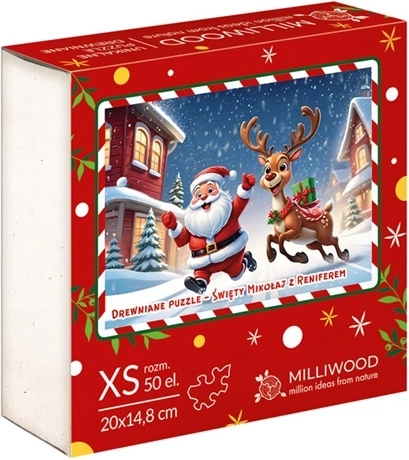 Houten puzzel MilliWOOD Sinterklaas met rendier, 50 stukjes