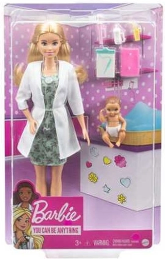 Barbie pop als kinderarts met baby