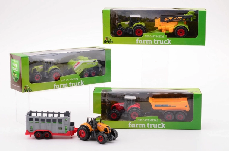 Metalen tractor met aanhanger
