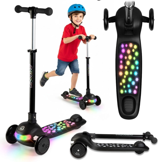 Kinder driewieler balansstep met LED-verlichting Ricokids Glowi – zwart