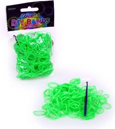 Set van 250 lichtgroene loom-elastiekjes met haaknaald en sluitingen