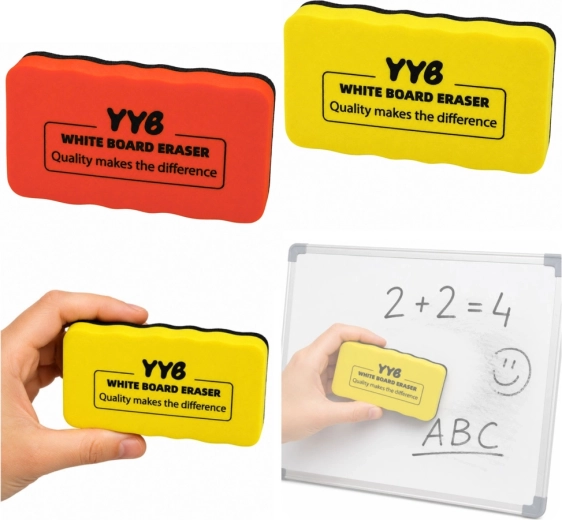 Magnetische wisser voor droog uitwisbaar bord van schuim en vilt geel 10,5 cm - 1 stuk