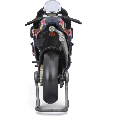 Brede achterband, dubbele uitlaat en paddockstandaard