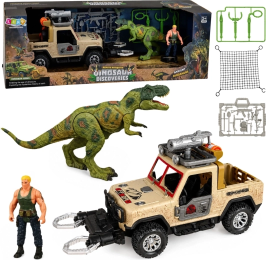 Dinosaurusjagerset met T‑Rex, terreinwagen met geluiden en figuur