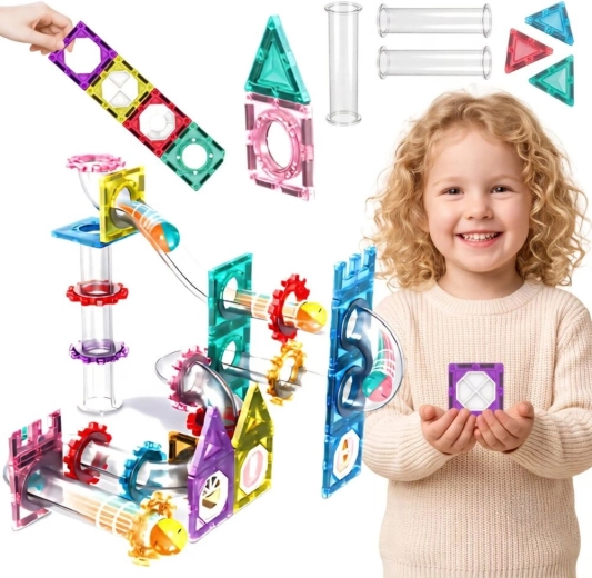 WOOPIE magnetische 3D-bouwset met knikkerbaan, 126 onderdelen