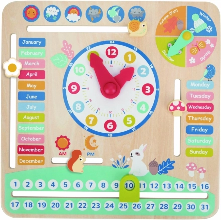Houten educatieve kalender met klok voor kinderen