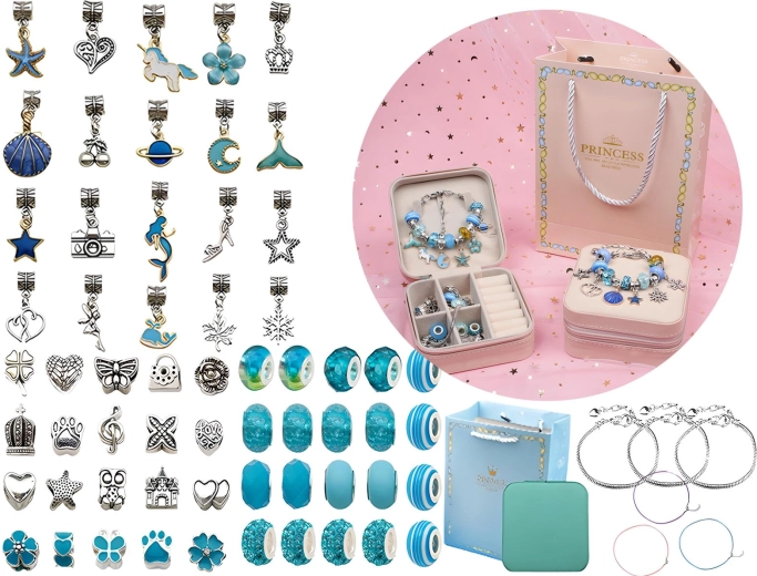 Sieradenmaakset in blauwtinten met etui