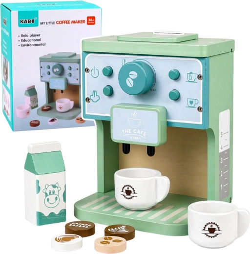 Houten koffiezetapparaat met kopjes en accessoires voor kinderen