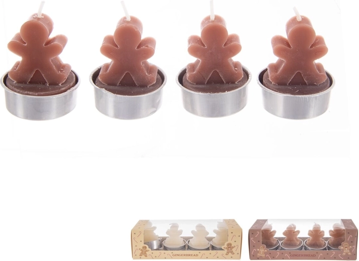 Decoratieve kaarsjes in de vorm van een peperkoekje (mix) 4 stuks