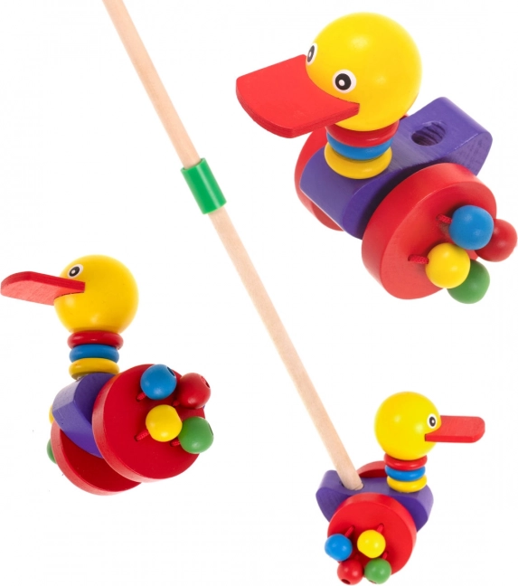 Houten eend op stok voor kinderen