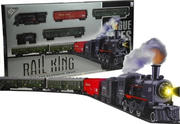 Grote elektrische treinbaan met rook en verlichting, 4 wagons, ellips 156 cm