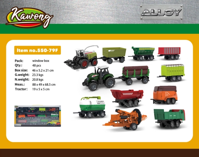 Metalen set met tractor en maaidorser en aanhangers
