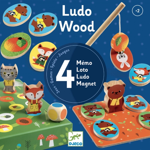 Djeco set van 4 spellen Ludo Wood