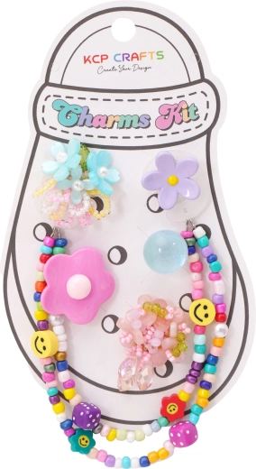 Set decoratieve accessoires voor slippers – vrolijke smileys en kleurrijke bloemen