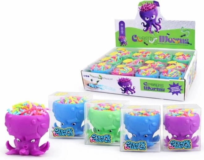 Wormpjes in een octopus 7 cm – kleurrijk sensorisch speelgoed voor kinderen