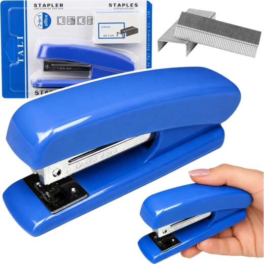 Blauwe kantoor-nietmachine met nietjes 24/6 en 26/6 - 1 stuk