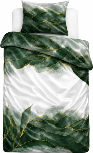 Katoenen satijnen beddengoed NOBILE groene marmer 140 × 200 cm