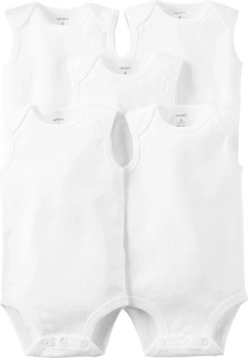 Carter’s babyromper zonder mouwen wit neutraal, 5 stuks (maat 56 / NB)