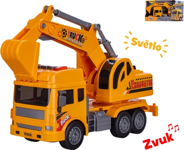 Bouwgraafmachine met licht en geluid op terugtrekmechanisme 27 cm