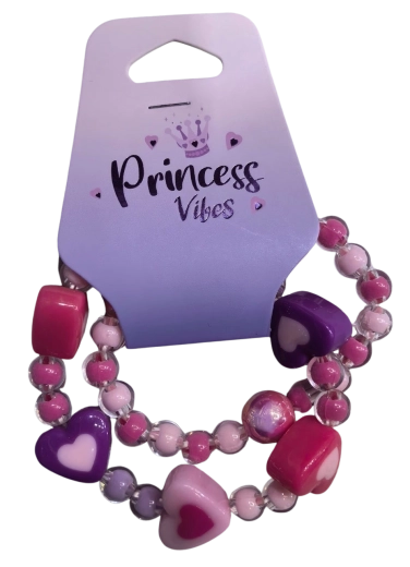PINK set kralenarmbanden met hartjes, 2 stuks