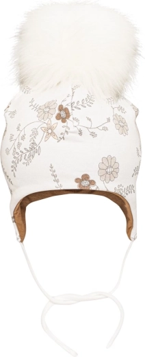 Warme muts met oortjes en grote pompon