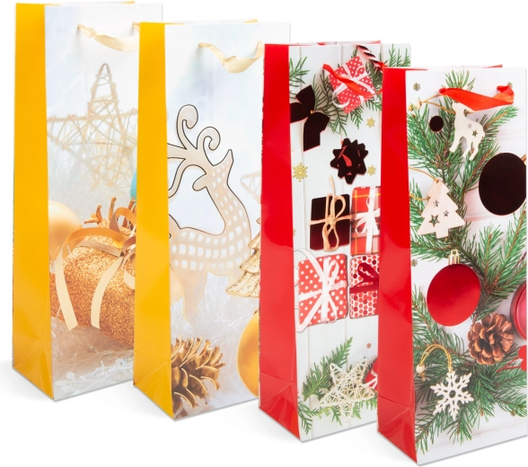Papieren kerstcadeautas voor een fles - 1 stuk