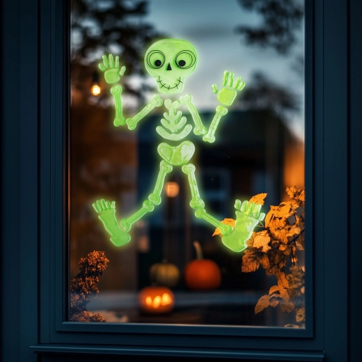 Fosforescerende raamdecoratie voor Halloween – skelet, 24 × 15 cm