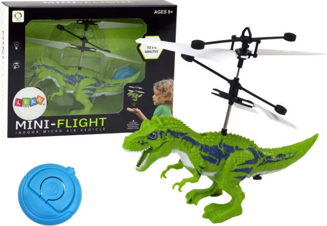 Vliegende dinosaurus helikopter bestuurd door hand groen