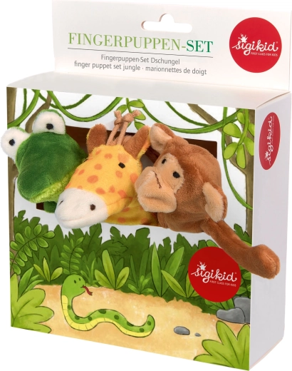 Set pluchen vingerpopjes sigikid – aapje, krokodil en giraffe