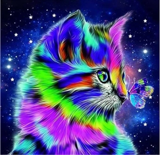 Diamantmozaïek - Kat met vlinder in de nacht