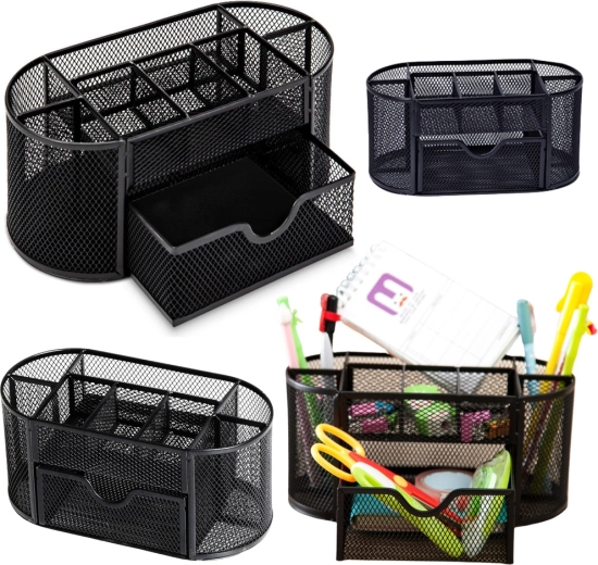 Metalen zwarte bureau-organizer voor schrijfwaren