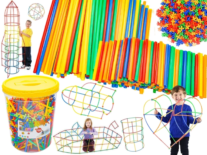 Constructierietjes en koppelstukken in een emmer ca. 1000 onderdelen