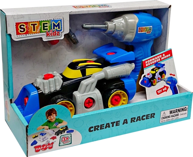 Schroefbare raceauto met boormachine, blauw