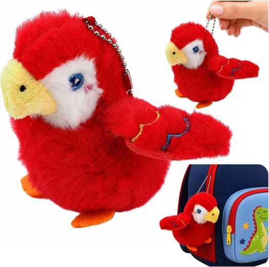 Pluchen papegaai aan een sleutelhanger met karabijnhaak rood 9 cm - 1 stuk