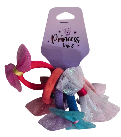 PINK set haar elastiekjes met tule strik, 6 stuks