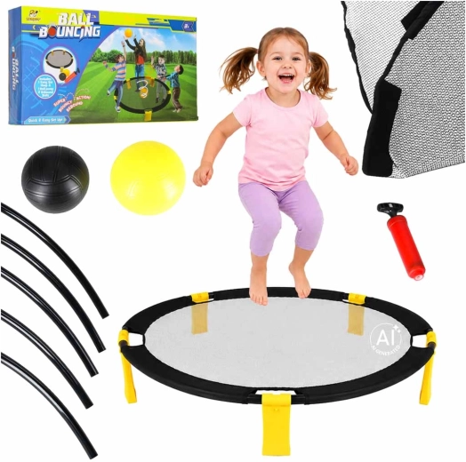 Roundnet-set teamreactiespel met rond reboundnet en 2 ballen