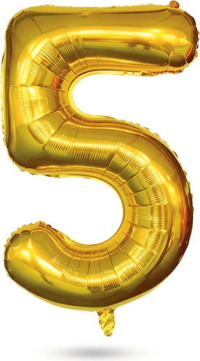 Verjaardagsfolieballon nummer 5 goudkleurig 40 inch