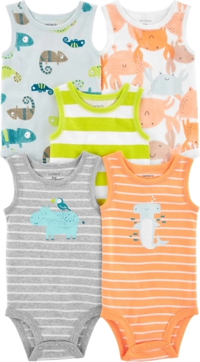 Carter's mouwloze babyrompers met Amerikaanse hals Stripes Animals – set van 5 stuks voor jongens